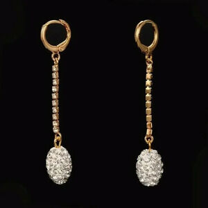 Austrian Crystal White Clay Beads Gold Plated Cup Chain Dangle Earrings
